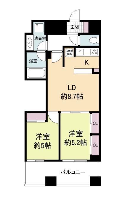 レジディア心斎橋ウエスト(2LDK/11階)の間取り写真