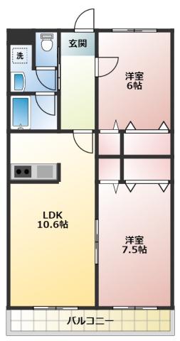 マンション柏(2LDK/2階)の間取り写真