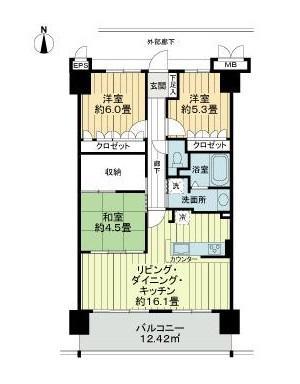 サーパスシティ屋島(3LDK/14階)の間取り写真