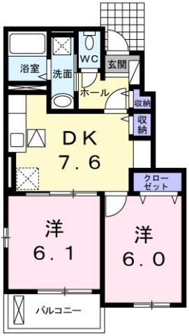 ルシール 名東C(2DK/1階)の間取り写真