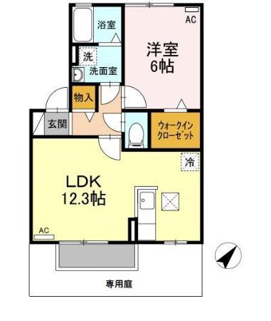 ウィルコート山腰(1LDK/1階)の間取り写真