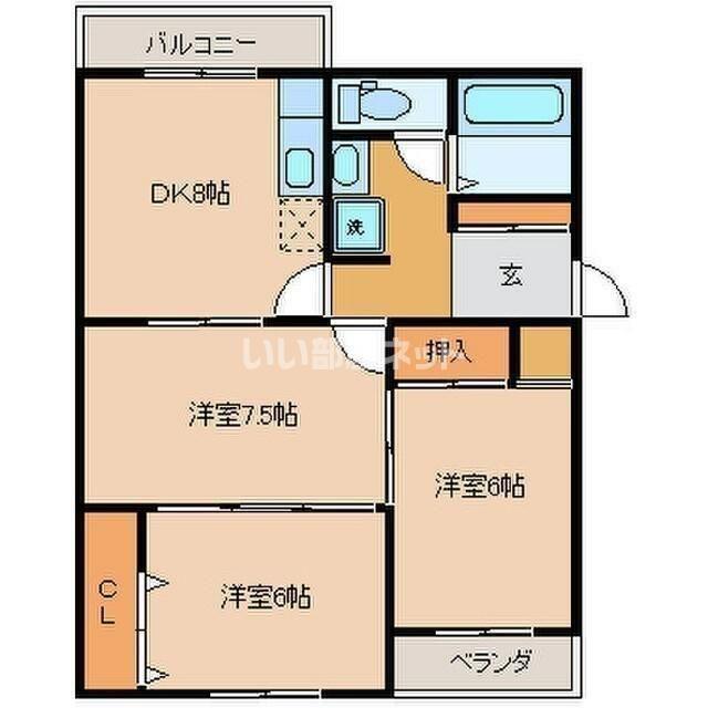 コンチネンタル布瀬II(3DK/2階)の間取り写真