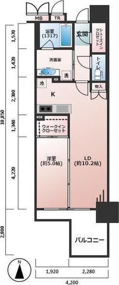 ブランズ北堀江プレイス(1LDK/7階)の間取り写真