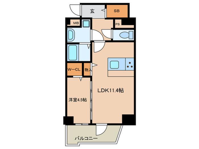 ドゥ バーグ 渡辺通(1LDK/7階)の間取り写真