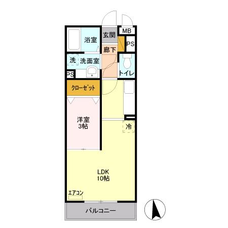 東武伊勢崎線 獨協大学前駅 徒歩15分 3階建 築15年(1LDK/2階)の間取り写真
