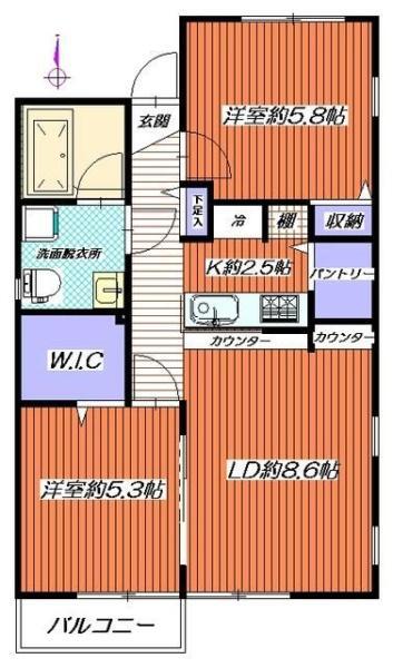 アビタシオンM堀ノ内H棟(2LDK/2階)の間取り写真