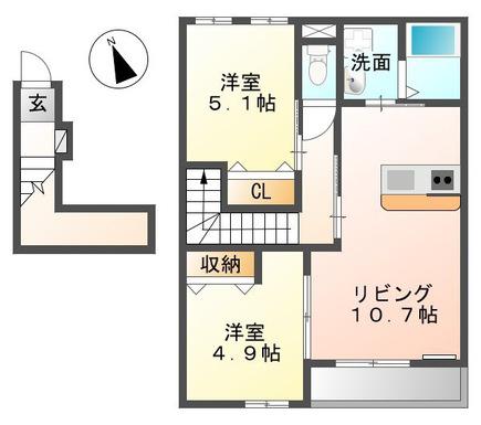 エスポワールミニオンII(2LDK/2階)の間取り写真
