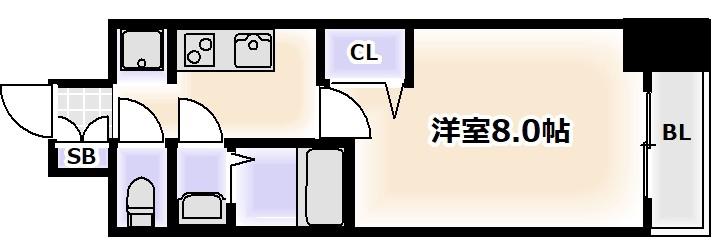 プレサンス芦原橋ヴィブラス(1K/2階)の間取り写真