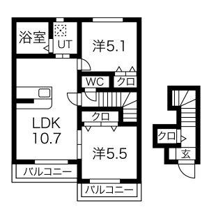 GRAN茂庭(2LDK/2階)の間取り写真