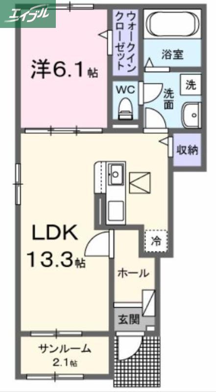 エスポワール昴B(1LDK/1階)の間取り写真