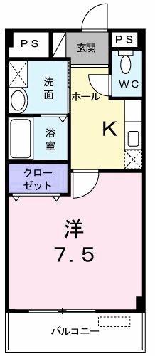 ピースミリオン(1K/2階)の間取り写真