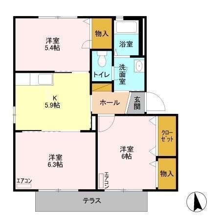 ディアコート(3K/1階)の間取り写真