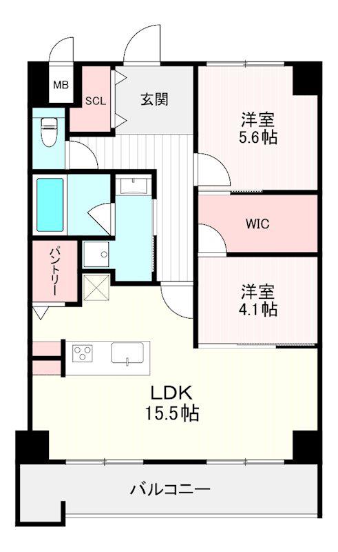 サンショウ レジデンス西新(2LDK/6階)の間取り写真