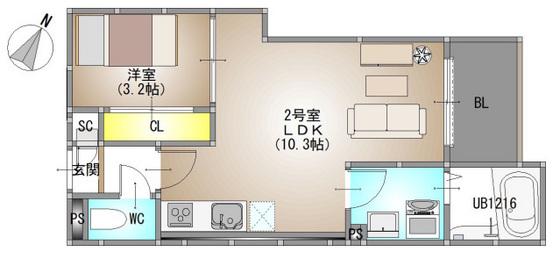 REGALEST 藤原光町(1LDK/2階)の間取り写真