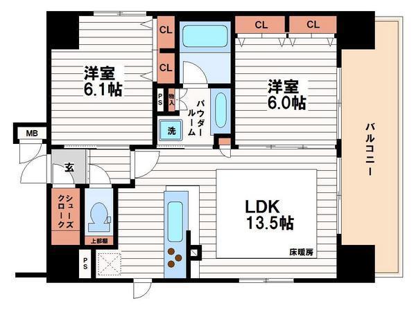 プレサンス四天王寺(2LDK/12階)の間取り写真
