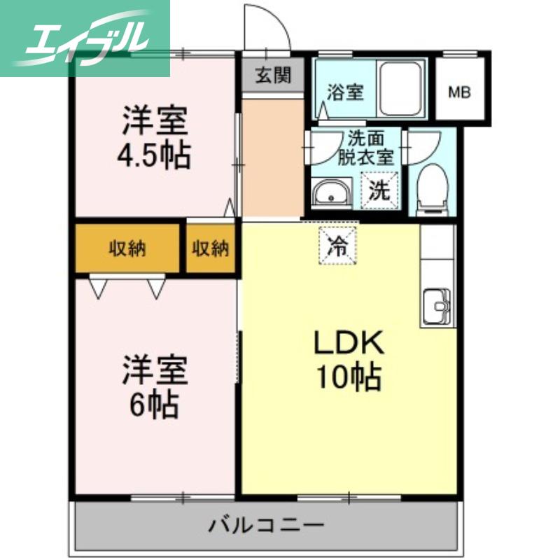 ハッピーハイツII棟(2LDK/2階)の間取り写真