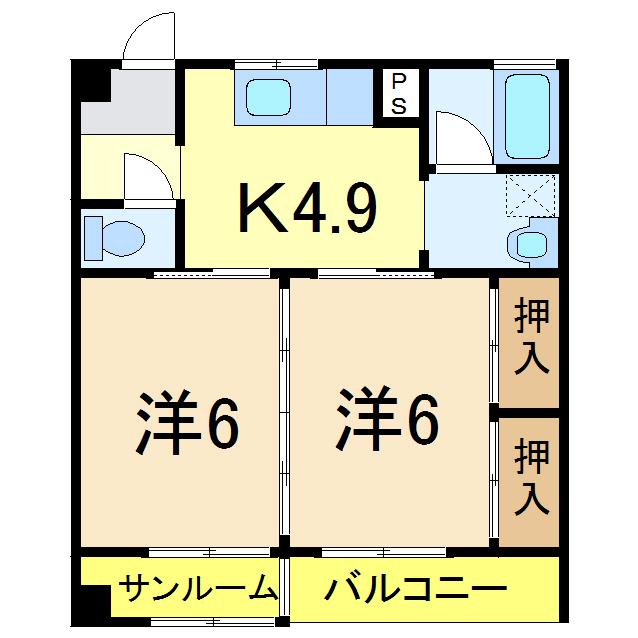 第1マンション喜多(2DK/2階)の間取り写真