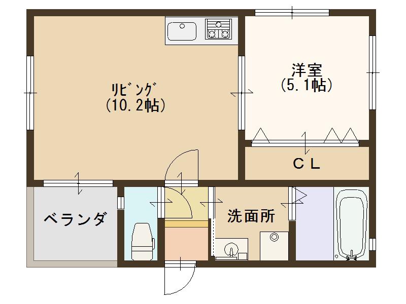 シティコート岸里玉出(1LDK/2階)の間取り写真