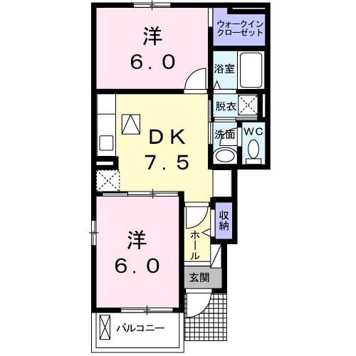 ブリーズヒル国領 G(2DK/1階)の間取り写真