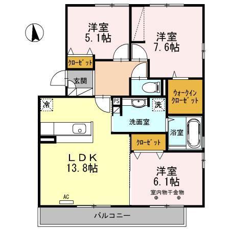 BELL GLANZ 1階の物件(3LDK/1階)の間取り写真