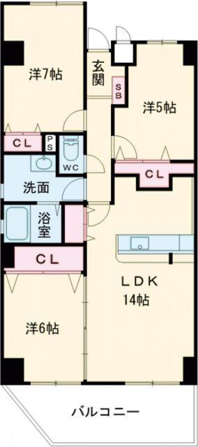 大和高田アーバンコンフォート(3LDK/9階)の間取り写真
