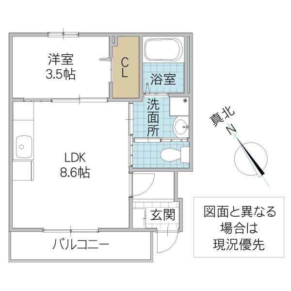 ＪＲ常磐線 牛久駅 徒歩36分 2階建 築2年(1LDK/1階)の間取り写真