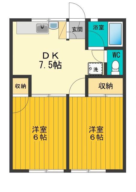 シティハイムシンメイB(2DK/1階)の間取り写真