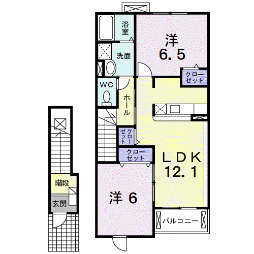 ダイヤモンドフラット I(2LDK/2階)の間取り写真