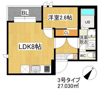 ドリームステージ高宮ノーブル(1LDK/1階)の間取り写真