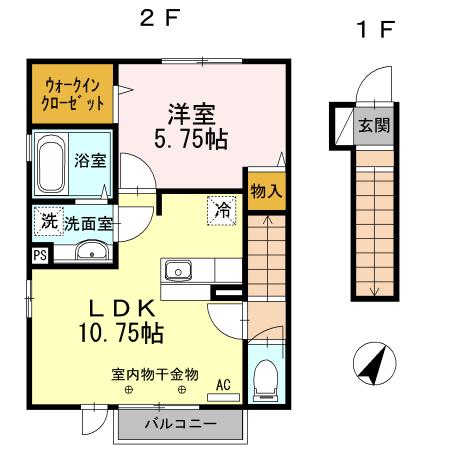 エムマナー2(1LDK/2階)の間取り写真