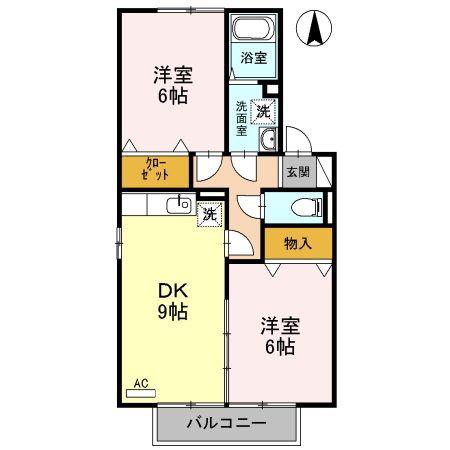 サニーハイツ B棟(2DK/2階)の間取り写真