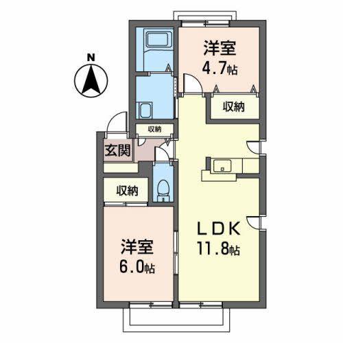 リバティハウスII(2LDK/2階)の間取り写真
