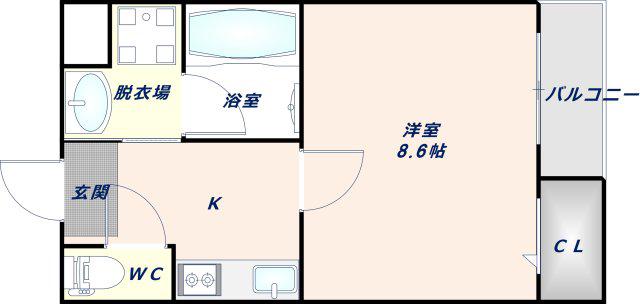 ソリティア桃谷(1K/3階)の間取り写真