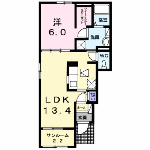 サングリーンA(1LDK/1階)の間取り写真
