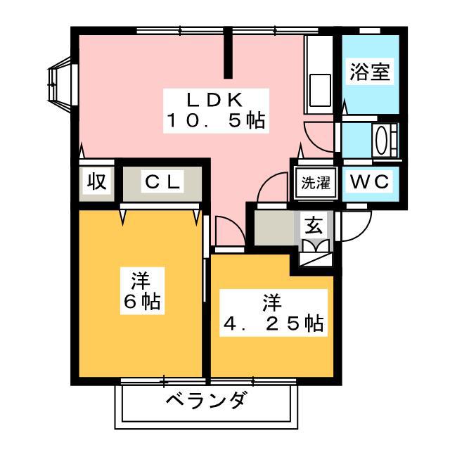 サンビレッジ鴨居B棟(2LDK/1階)の間取り写真