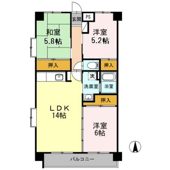 フォレストYS(3LDK/5階)の間取り写真
