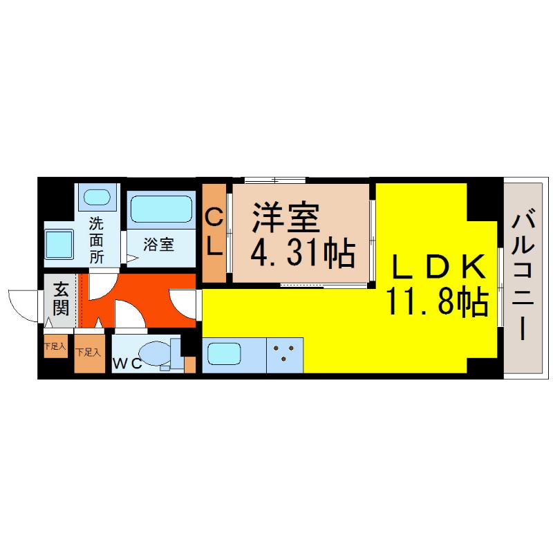 S-FORT鶴舞CUBE(1LDK/2階)の間取り写真
