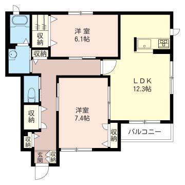 オリージャ(2LDK/1階)の間取り写真