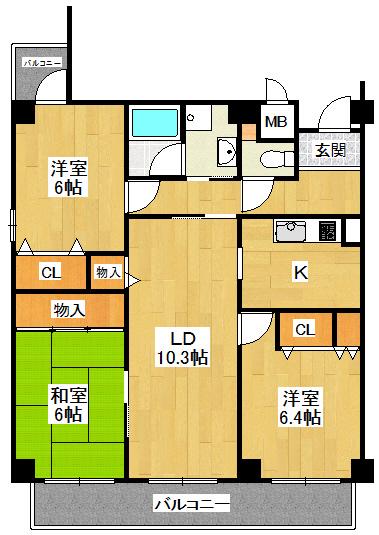 メゾン西宮(3LDK/4階)の間取り写真