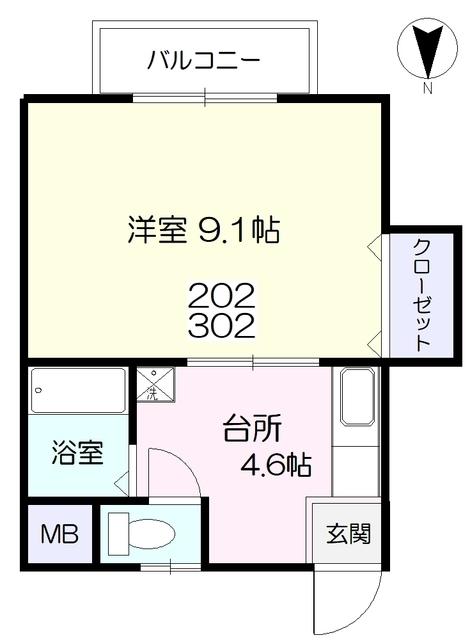 稲荷ヴィレッジ(1DK/3階)の間取り写真