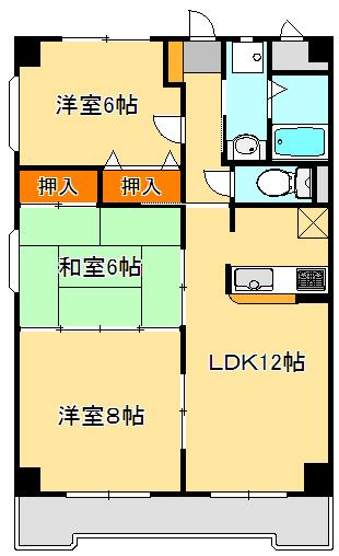 キャッスル王ノ壇(3LDK/4階)の間取り写真
