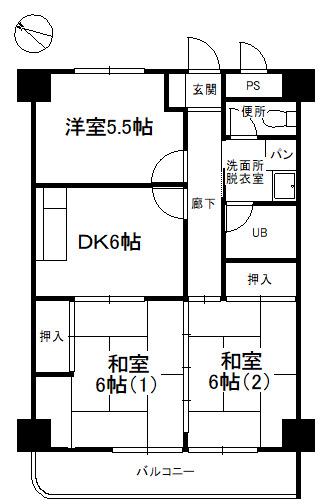 グランパレス南海(3DK/5階)の間取り写真