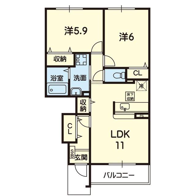 エクセレント・S(2LDK/1階)の間取り写真