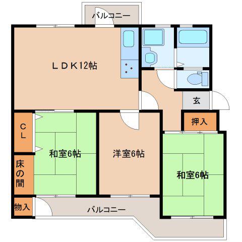 関屋あしびハイツ9号棟404(3LDK/4階)の間取り写真