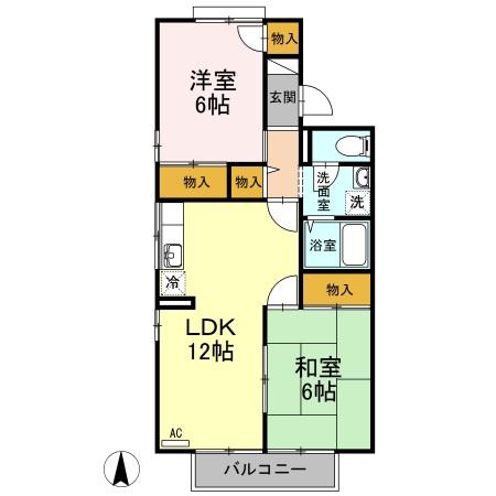 リッツハウス新堀A棟(2LDK/2階)の間取り写真