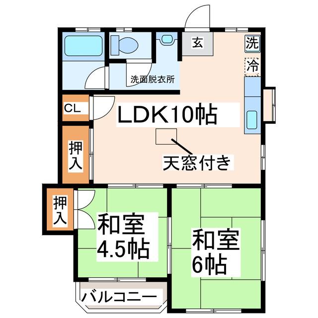 ホークス坂田(2LDK/3階)の間取り写真