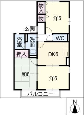 クレセール・エマーユII(3DK/1階)の間取り写真