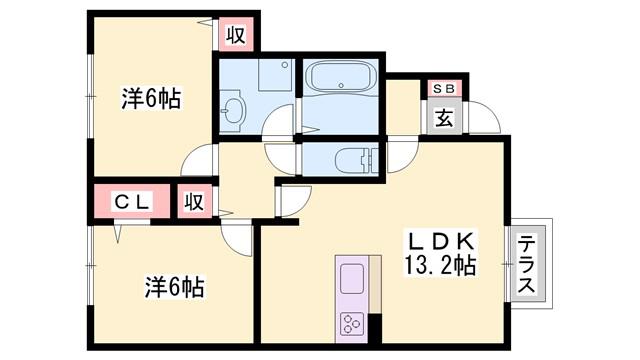 しんでれら・円山 B棟(2LDK/1階)の間取り写真