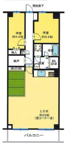 習志野台サンハイツ(2LDK/4階)の間取り写真
