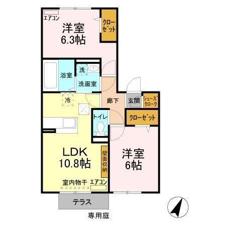 エトワール松戸B(2LDK/1階)の間取り写真